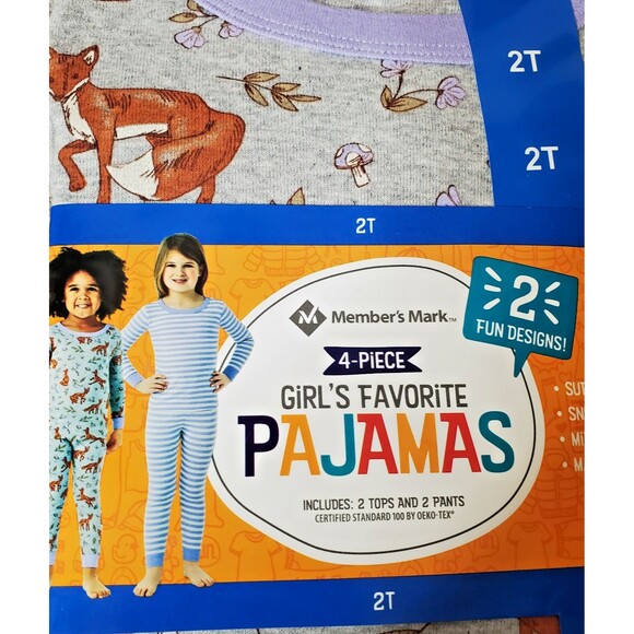 Member's Mark Girls Set of 3 Cotton 4 Piece Snug Fit Pajama Sets Toddler 2T NEW - Picture 5 of 7